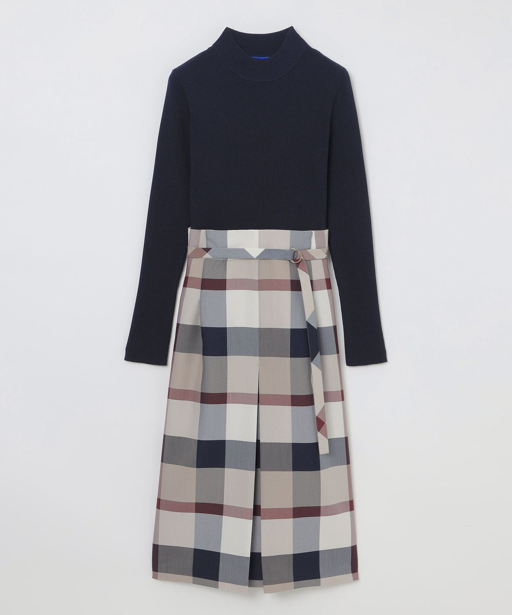 クレストブリッジチェッククロッシングツイルニットコンビドレス