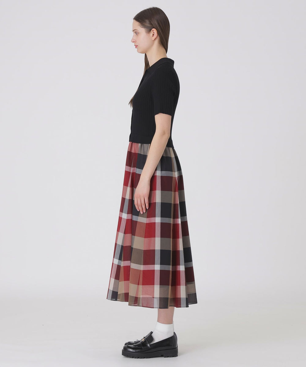 完売 美品 クレストブリッジチェック ボートネックブラウス ３８ 白赤 クレストブリッジチェックリボンブラウス（ブラウス）｜BLUE LABEL