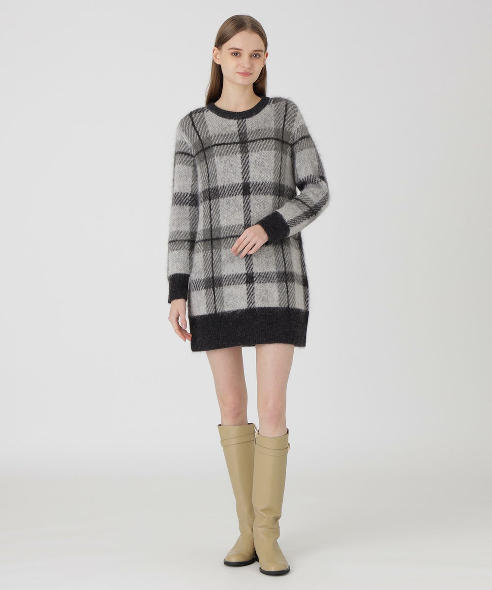 店舗限定】クレストブリッジチェックジャカードニットワンピース 店舗限定】クレストブリッジチェックジャカードニットワンピース