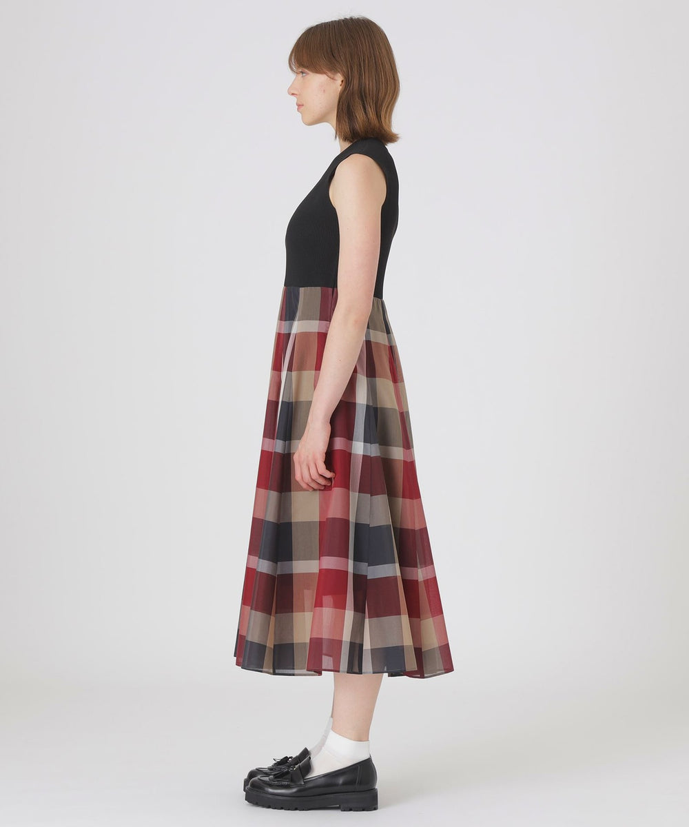 クレストブリッジチェックシアーボイルニットコンビドレス（ドレス