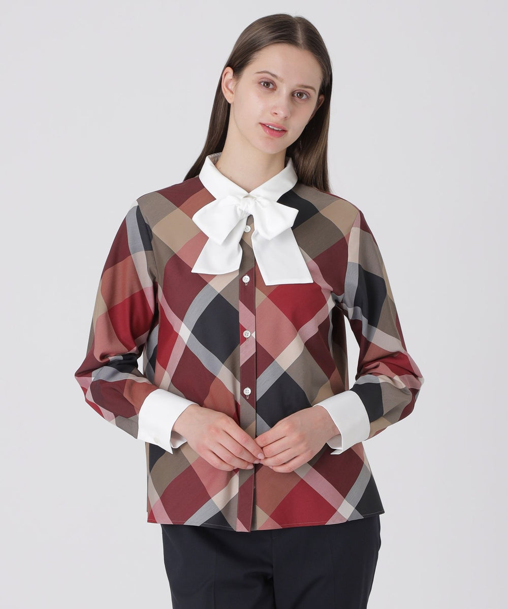 予約販売】クレストブリッジチェックリボンブラウス（ブラウス）｜BLUE