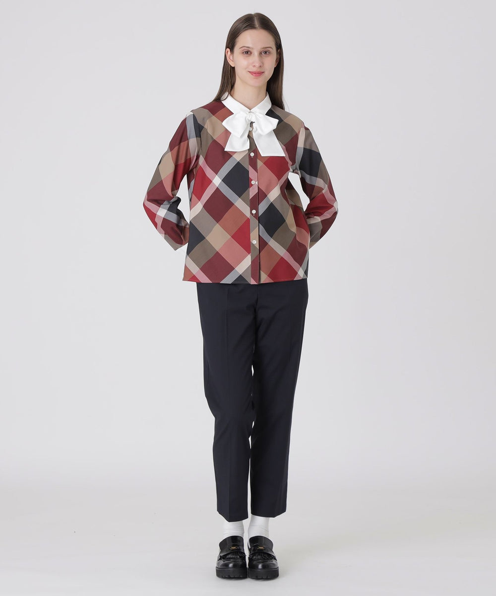 予約販売】クレストブリッジチェックリボンブラウス（ブラウス）｜BLUE