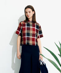 吸水速乾】【防シワ】クレストブリッジチェックカラミクロスブラウス