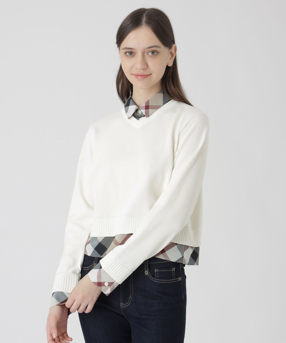 【新品】ブルーレーベルクレストブリッジ　ニット　38M　白　レイヤースリーブ 中古・古着通販】BLUE LABEL CRESTBRIDGE (ブルーレーベルクレスト