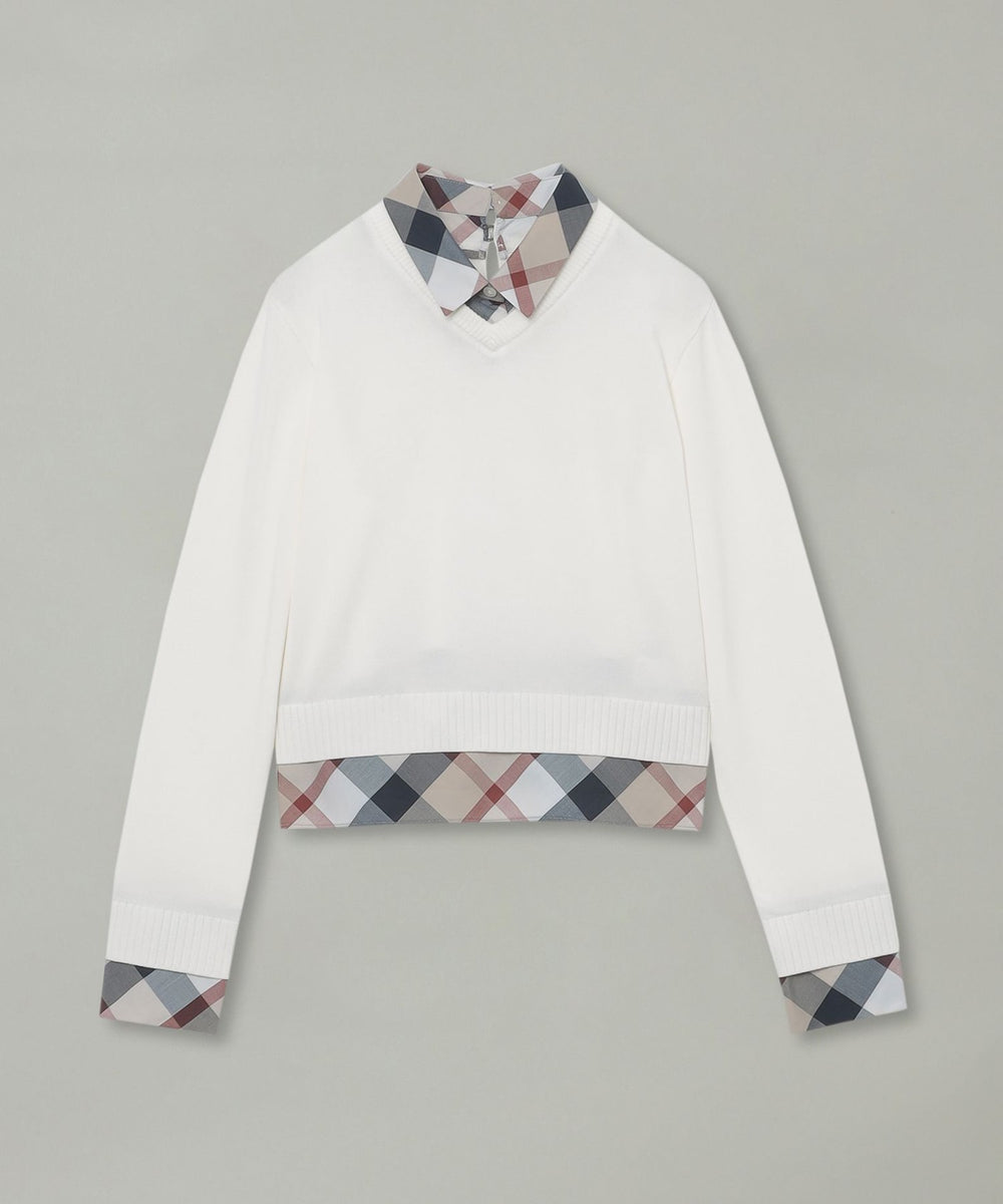 【新品】ブルーレーベルクレストブリッジ　ニット　38M　白　レイヤースリーブ ブルーレーベルクレストブリッジ BLUE LABEL CRESTBRIDGE 両畦ニット