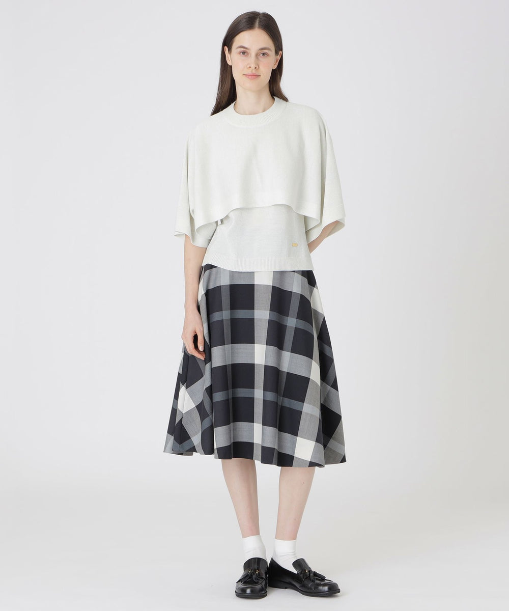 ウールアクリルブレンドラメケープ付きニット（ニットウェア）｜BLUE