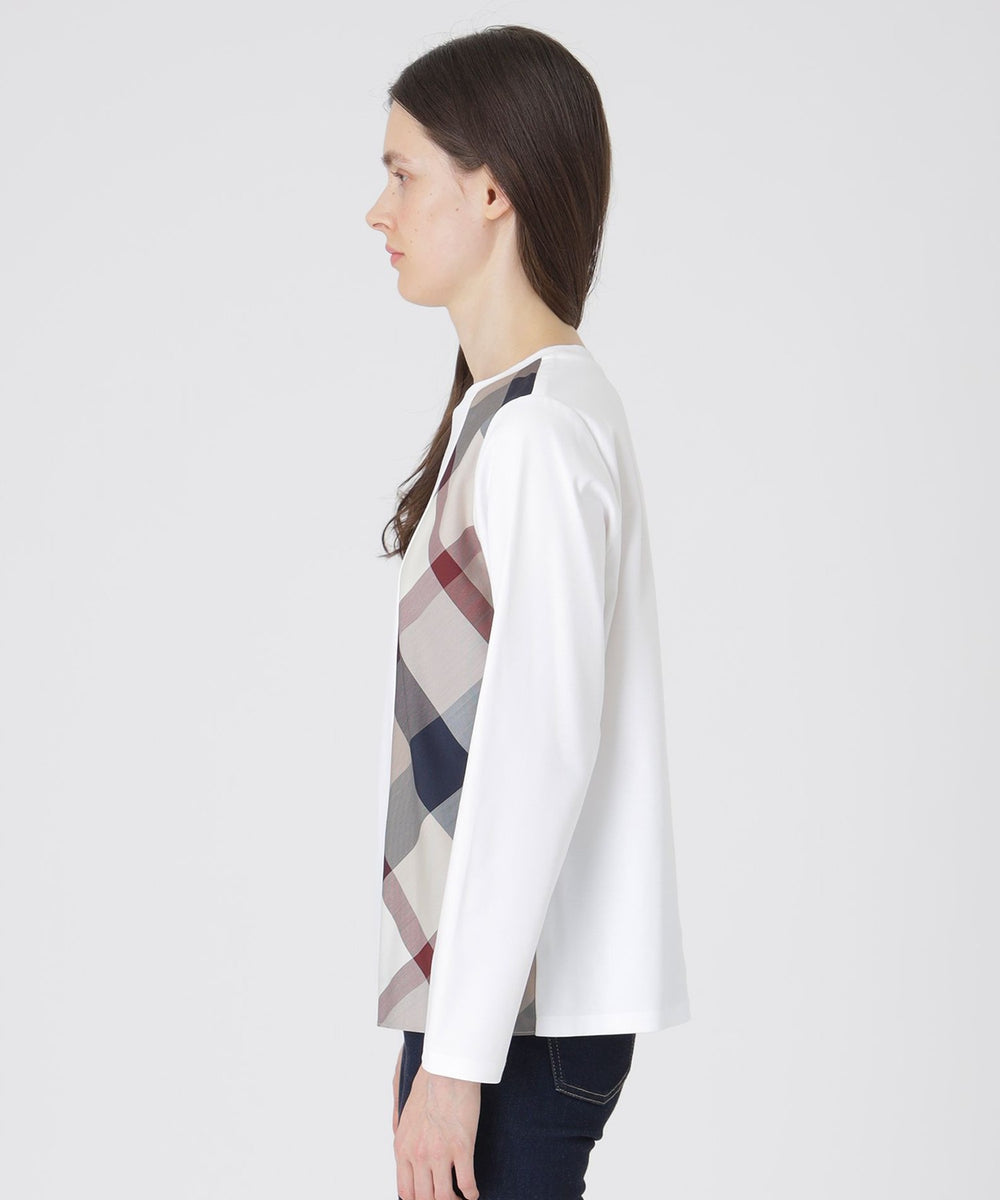 限定品　新品　ブルーレーベル　バイオシルケットスムースチェックラインTシャツ３８ WEB限定】バイオシルケットスムースチェックラインTシャツ