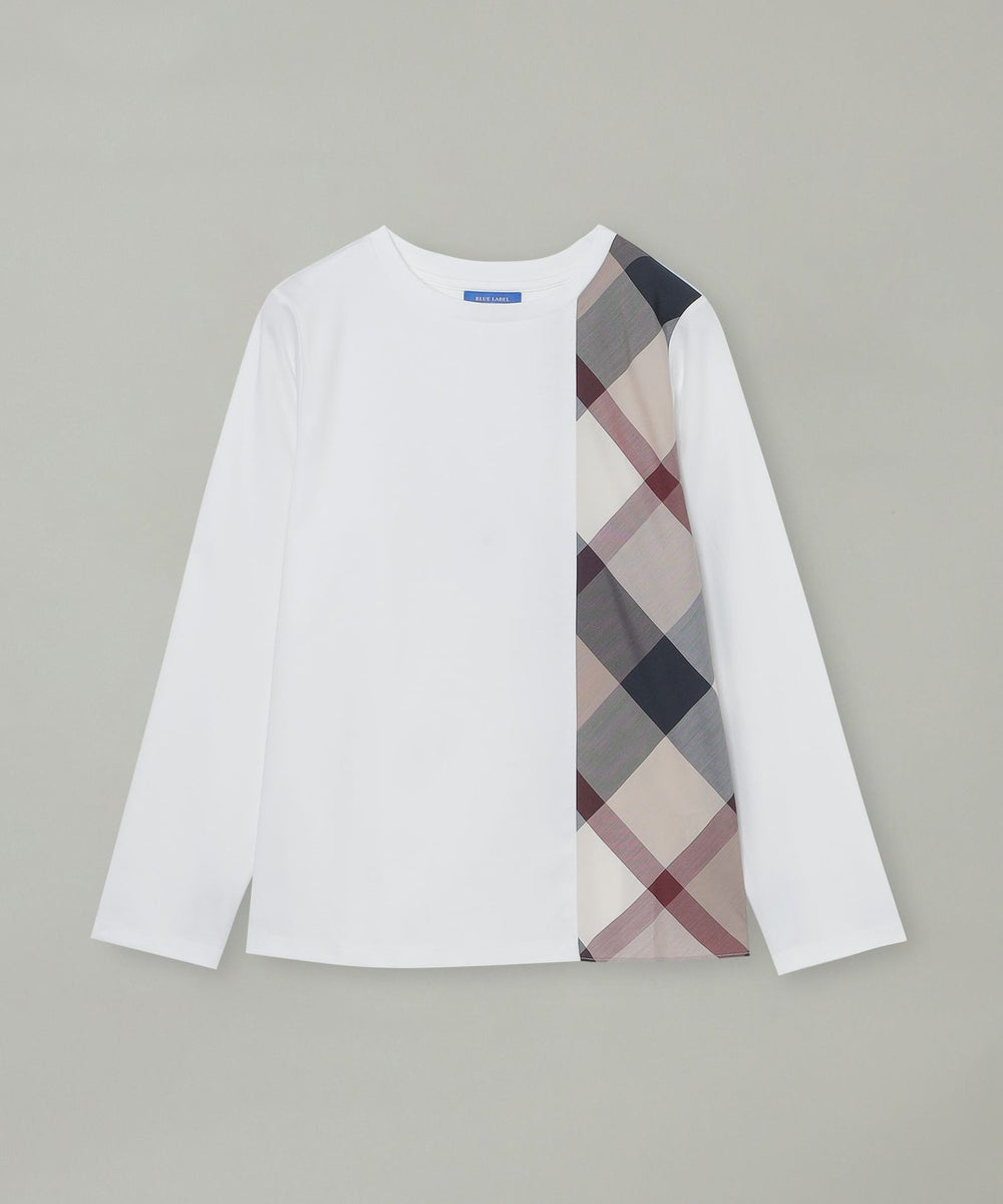 シルケットスムースパーシャルチェックロングスリーブTシャツ