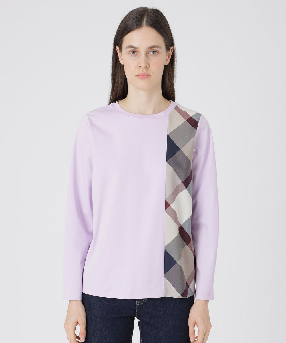 限定品　新品　ブルーレーベル　バイオシルケットスムースチェックラインTシャツ３８ WEB限定】バイオシルケットスムースチェックラインTシャツ