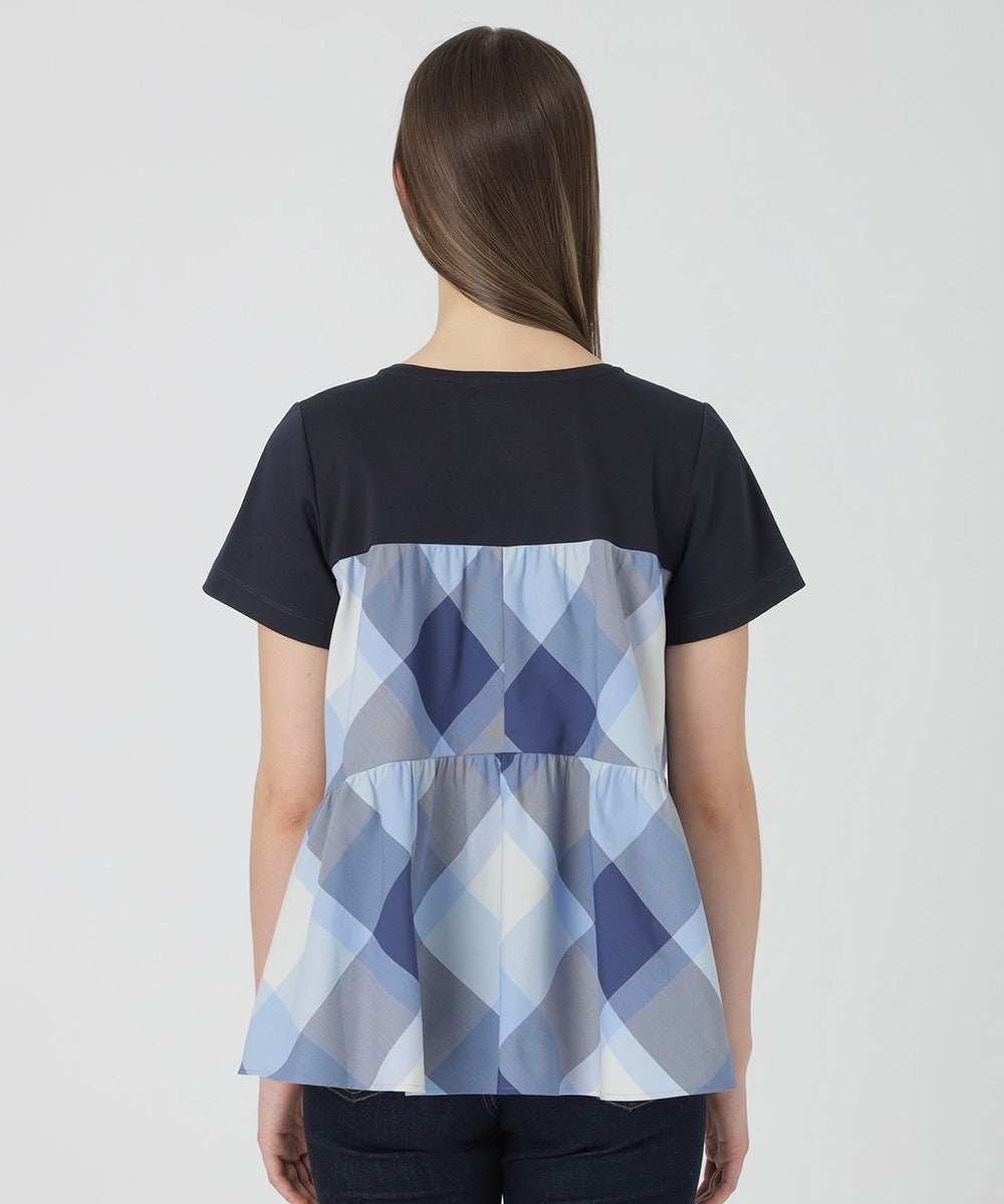 ブルーレーベルクレストブリッジ Tシャツ 半袖 チェック柄 ネイビー 38 クレストブリッジチェックティアードコンビTシャツ（カットソー