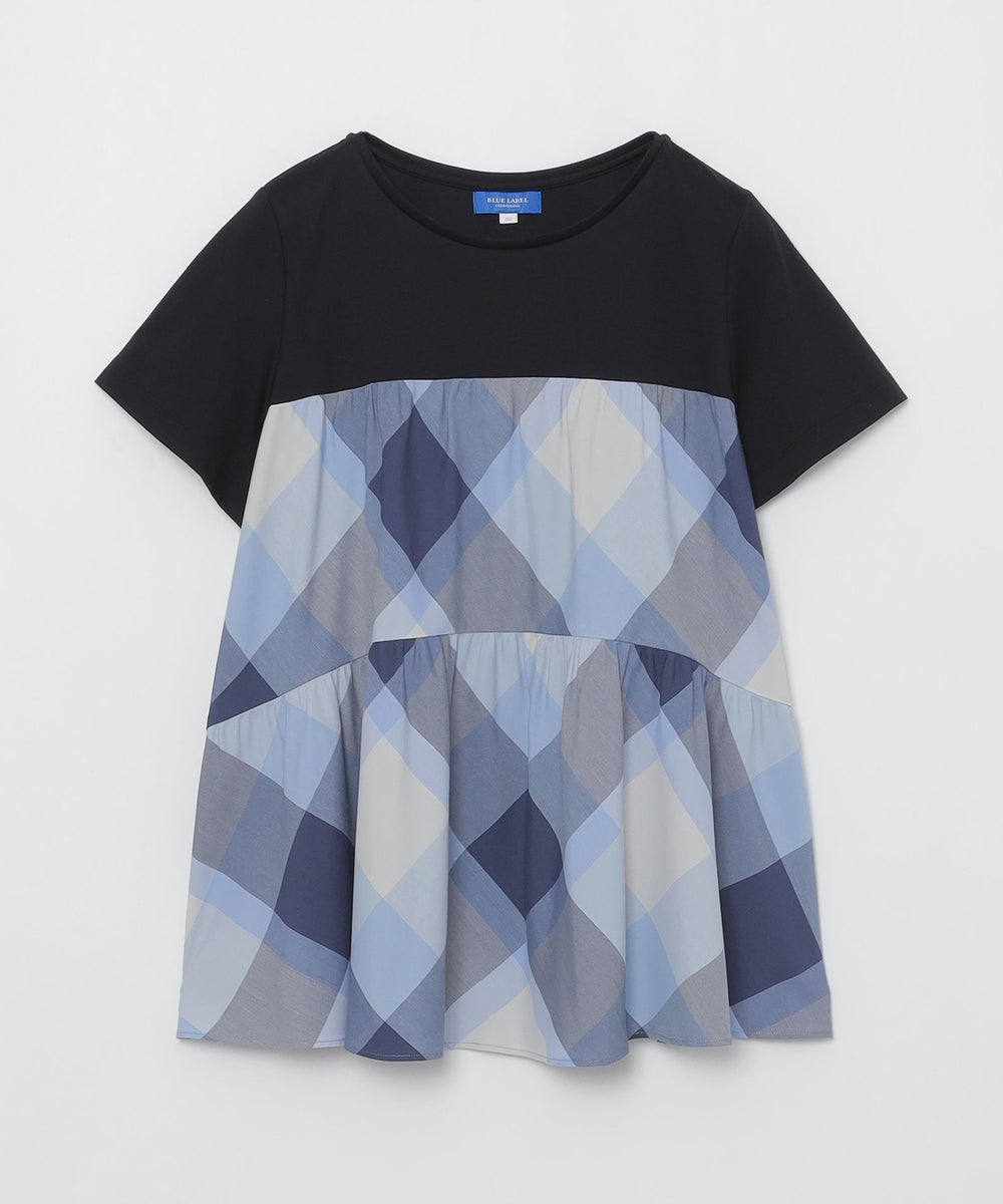 ブルーレーベルクレストブリッジ チェックコンビ Tシャツ カットソー 新品 L クレストブリッジチェックティアードコンビTシャツ（カットソー