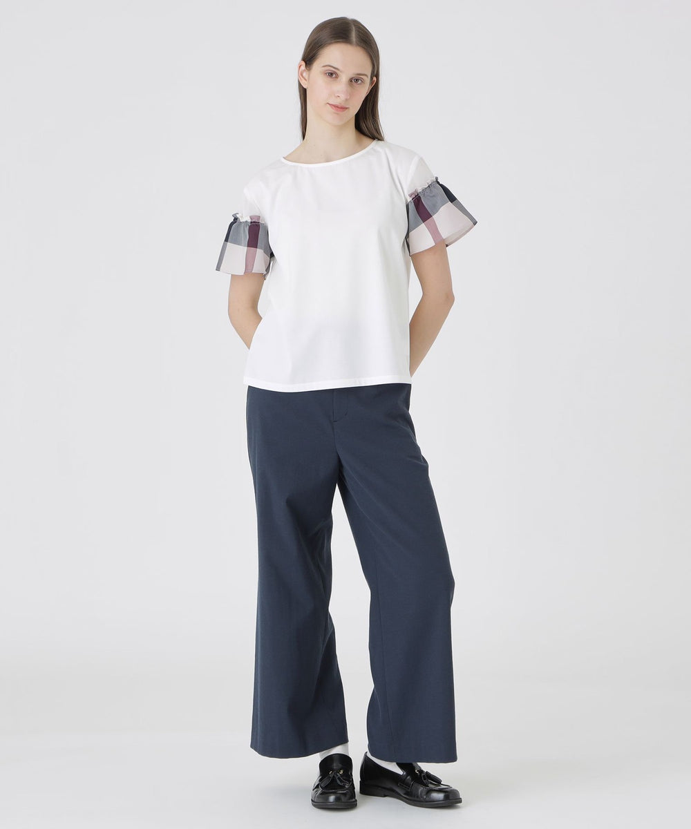 接触冷感】プレーティング天竺チェックスリーブTシャツ（カットソー