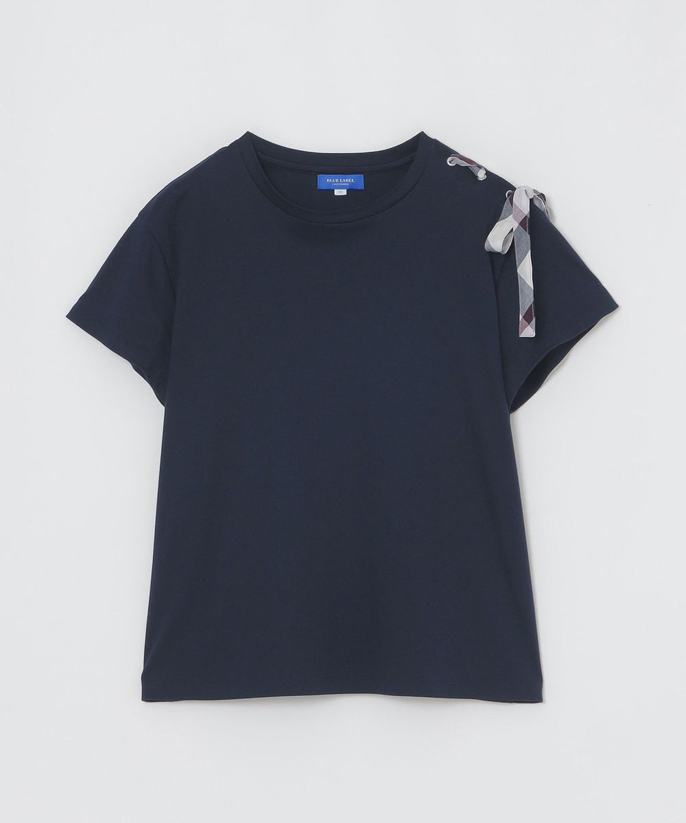 予約販売】スーピマスムースハトメリボンTシャツ（カットソー）｜BLUE