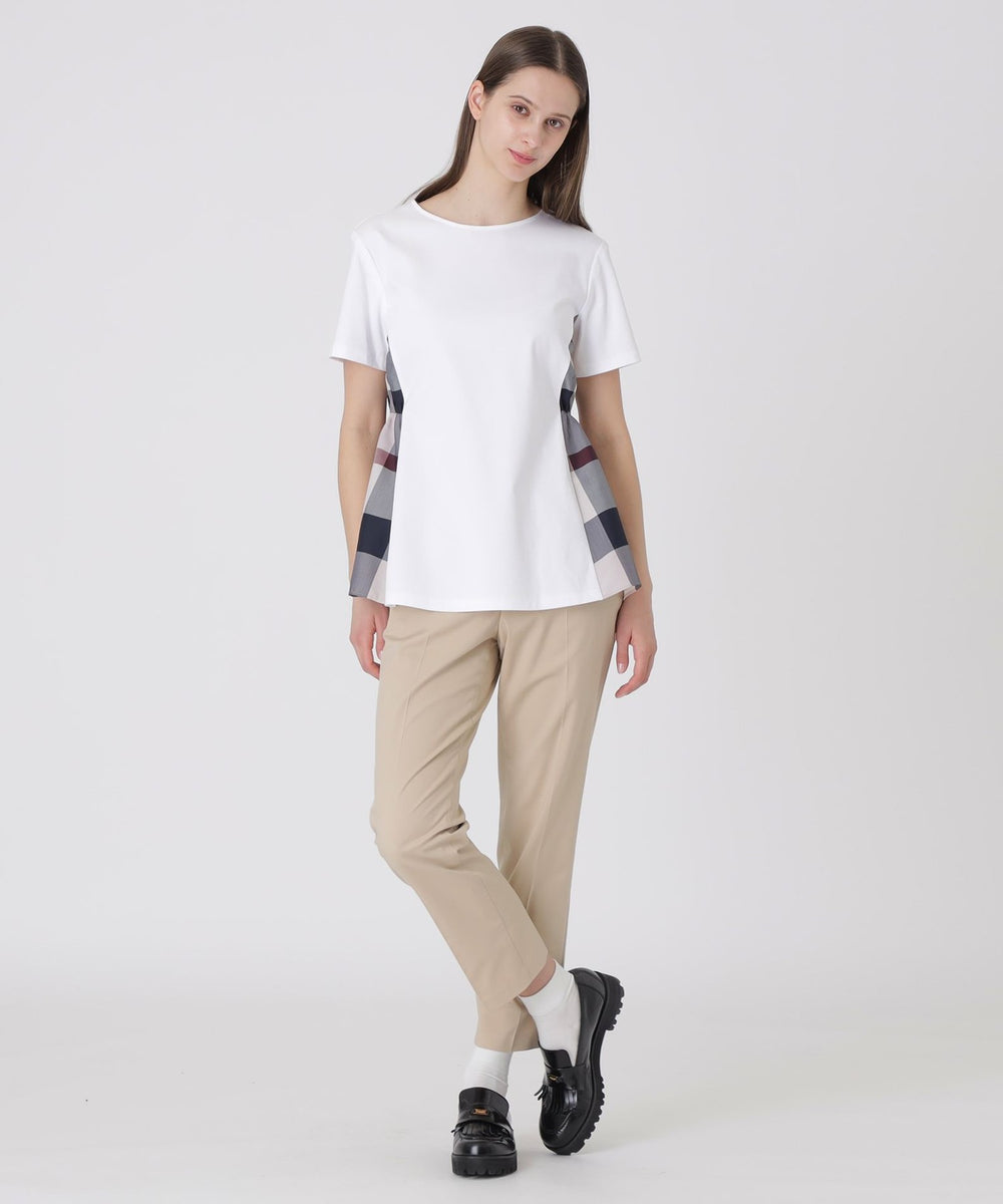 接触冷感】シルケットスムースサイドチェックTシャツ（カットソー