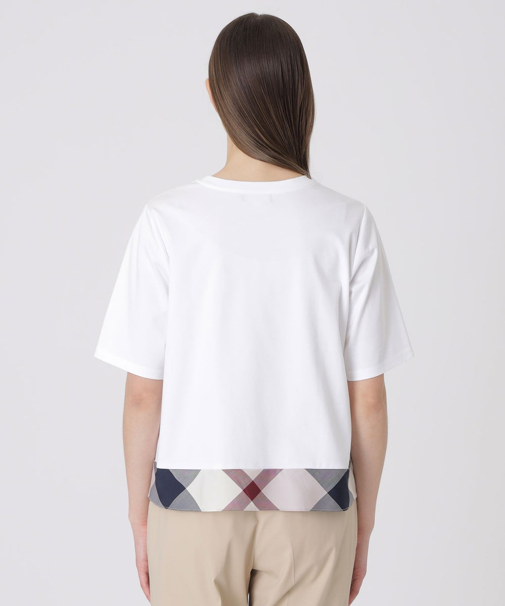 新品タグ付きブルーレーベルクレストブリッジカットソー 接触冷感】シルケットスムースサイドチェックTシャツ（カットソー