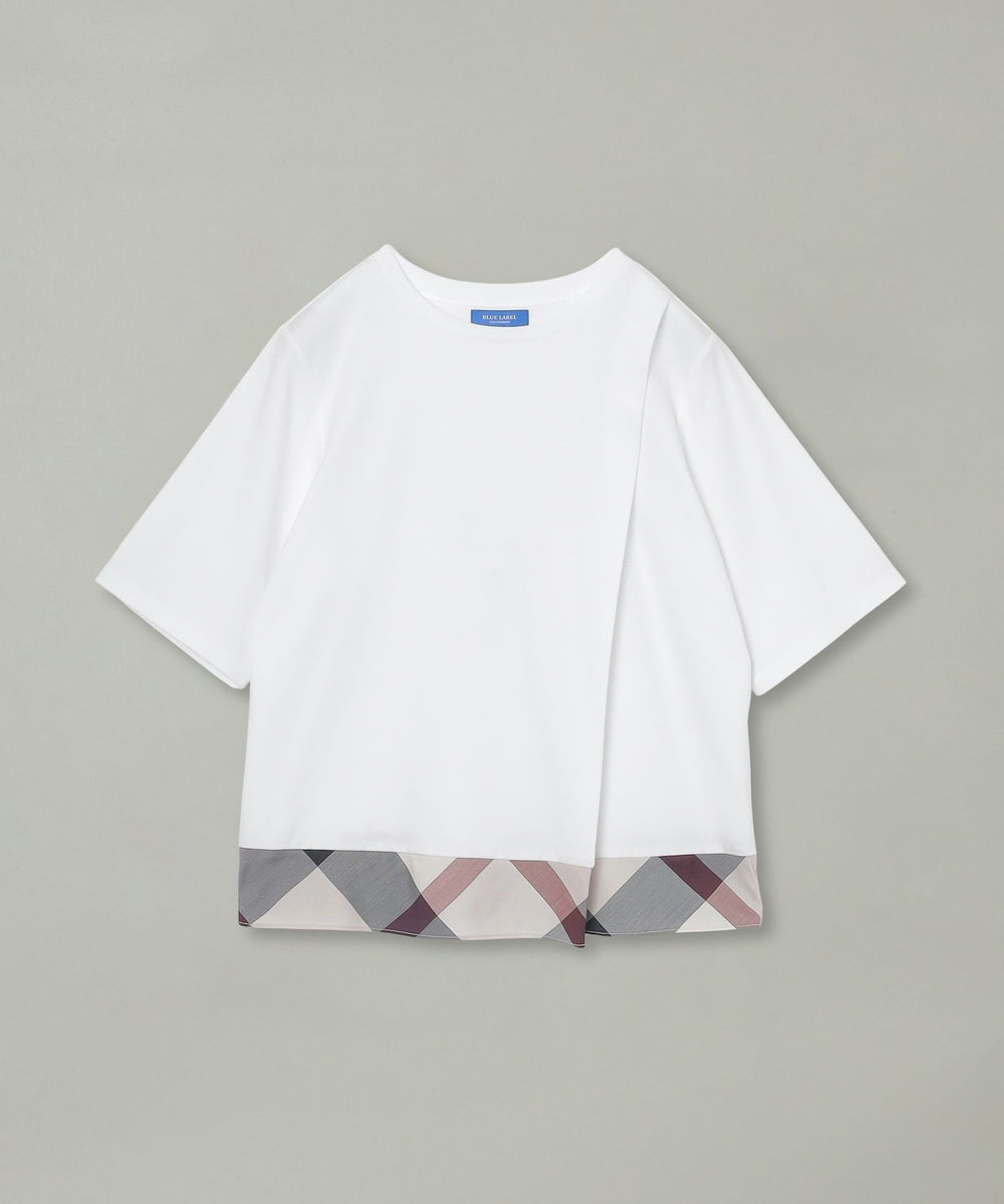 新品タグ付きブルーレーベルクレストブリッジカットソー 接触冷感】シルケットスムースサイドチェックTシャツ（カットソー