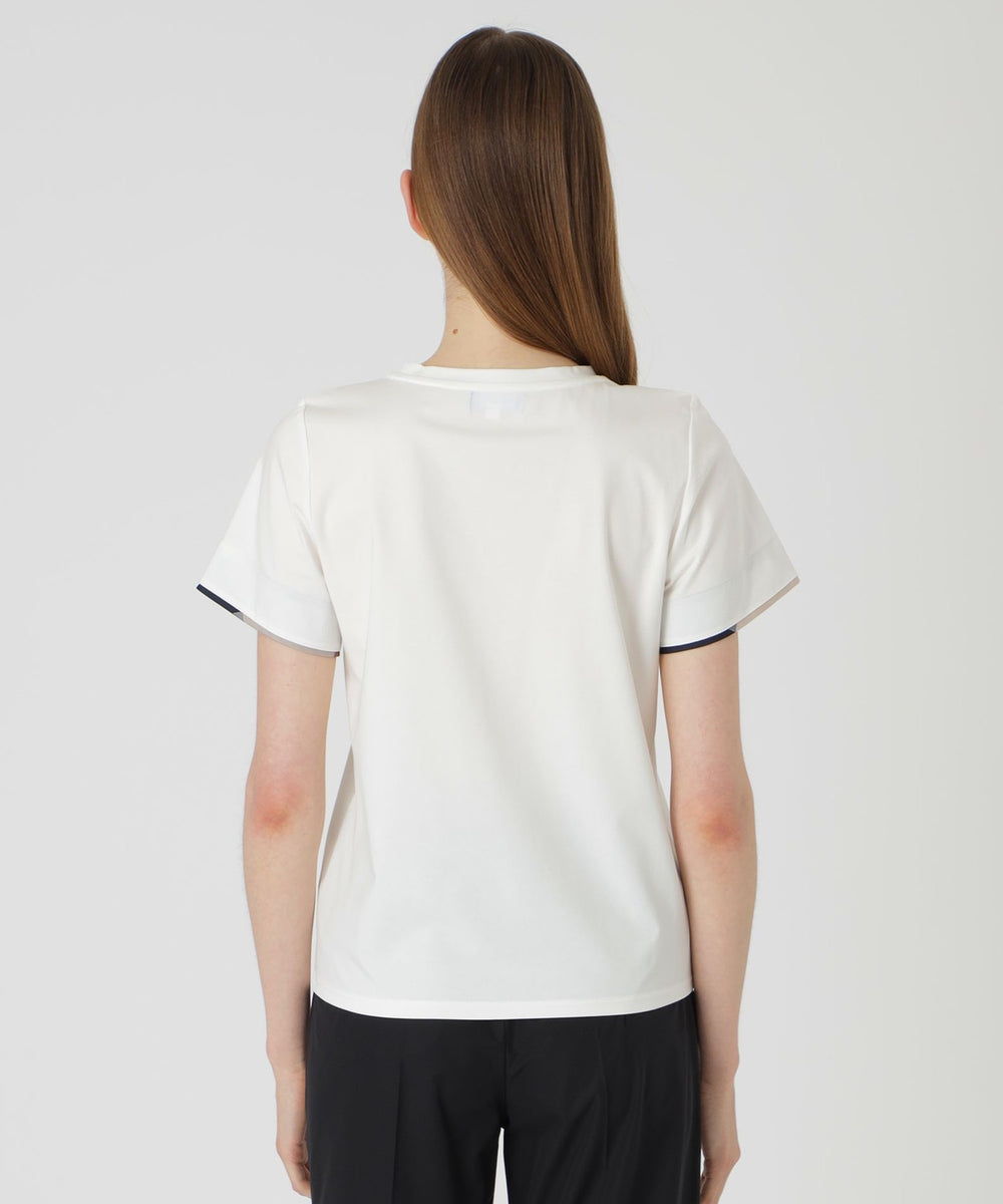 ピマコットンプレーティング天竺袖口チェックTシャツ