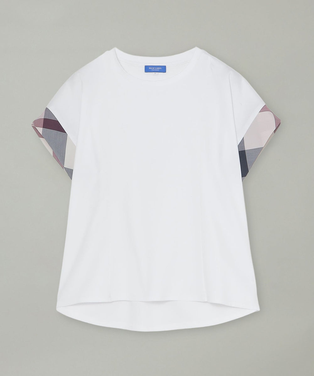 ブルーレーベル フリルクレストブリッジチェック袖カットソー クレストブリッジチェックシアーボイルフリルスリーブブラウス | BLUE