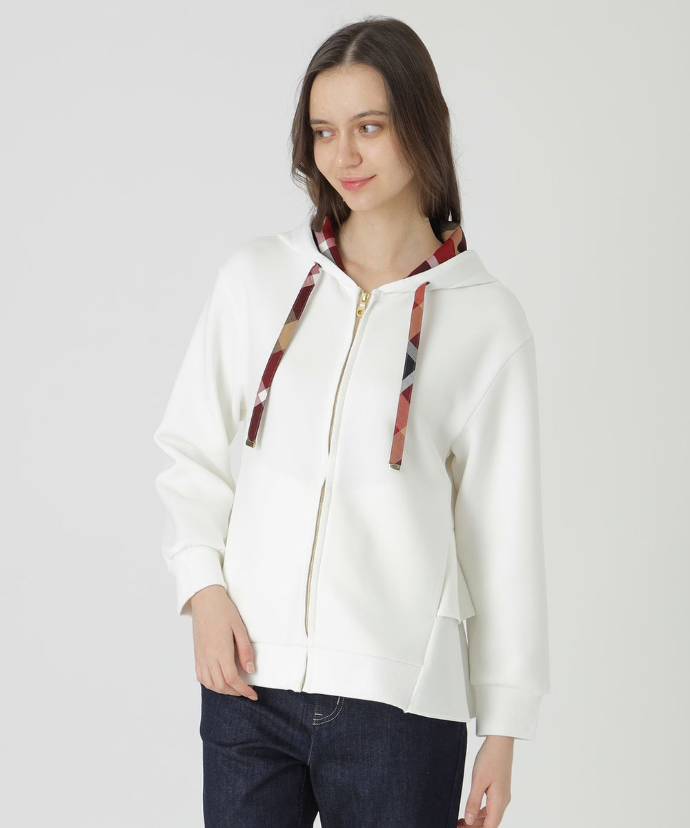 新品✨未使用✨ブルーレーベルクレストブリッジ　ロゴ入りリボン　パーカー　38 原宿限定】ダブルエアーポンチヘムフリルパーカー（カットソー）｜BLUE