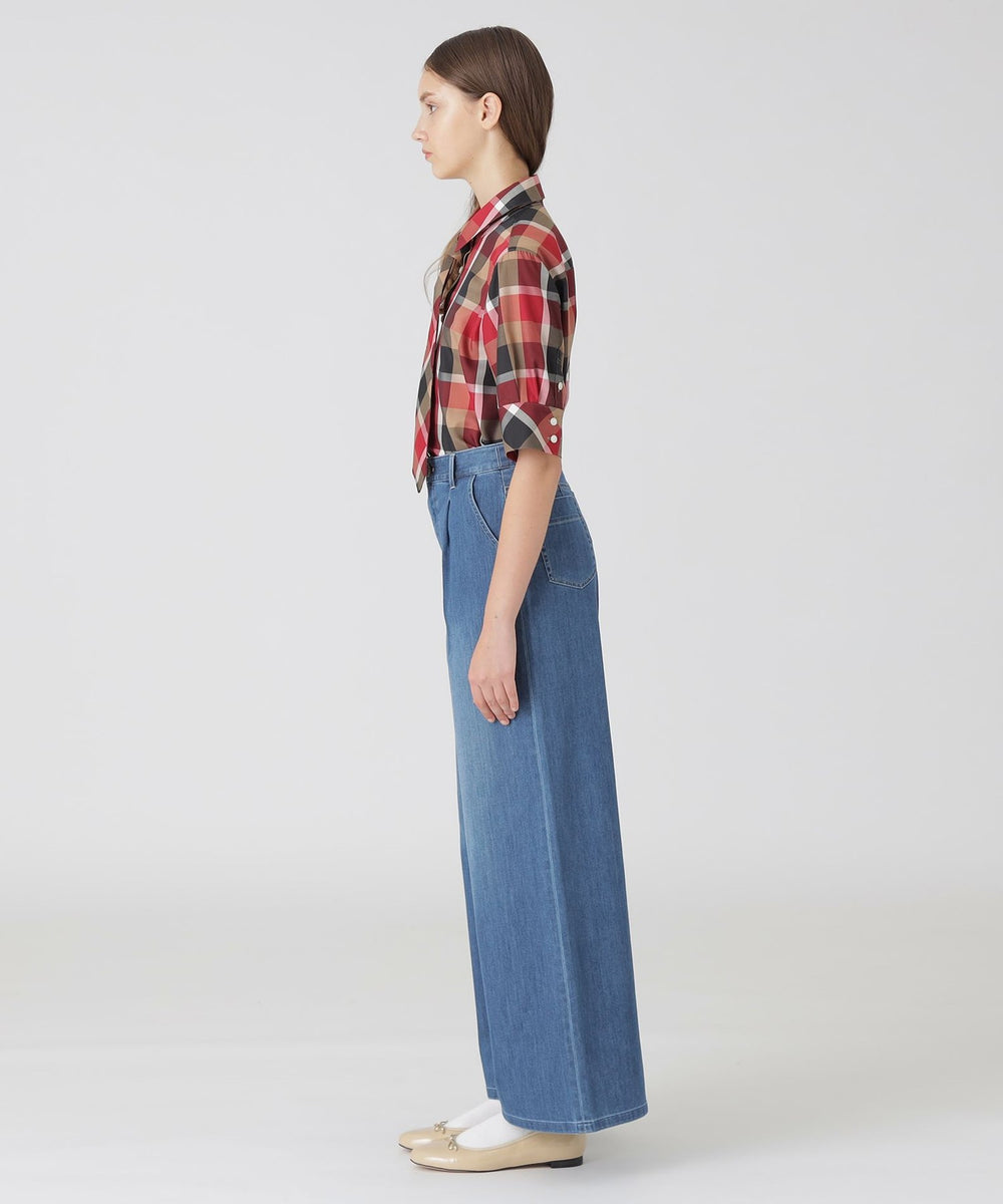 新品 BLUE LABEL CRESTBRIDGE オレンジ ワイドパンツ 綿 ライトデニムワイドパンツ（パンツ）｜BLUE LABEL CRESTBRIDGE