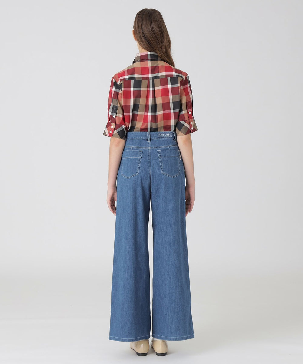 新品 BLUE LABEL CRESTBRIDGE オレンジ ワイドパンツ 綿 ライトデニムワイドパンツ（パンツ）｜BLUE LABEL CRESTBRIDGE