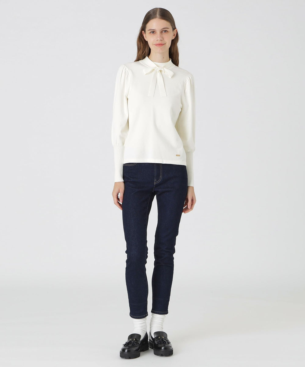 一部店舗限定】レーヨンストレッチニットマトンスリーブトップス  