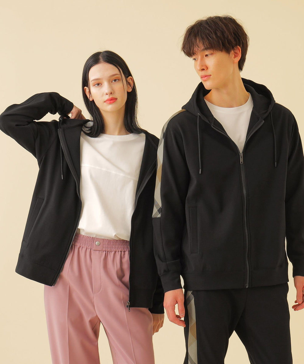 Unisex】クレストブリッジチェックショルダーラインジップパーカー