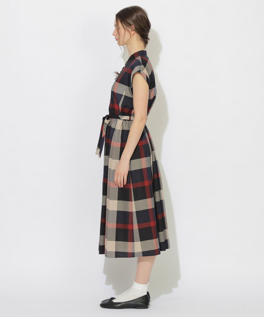 クレストブリッジチェックフレンチスリーブワンピース（ドレス）｜CB
