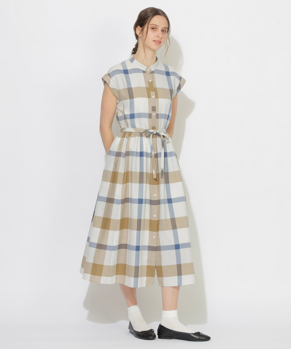 クレストブリッジチェックフレンチスリーブワンピース（ドレス）｜CB