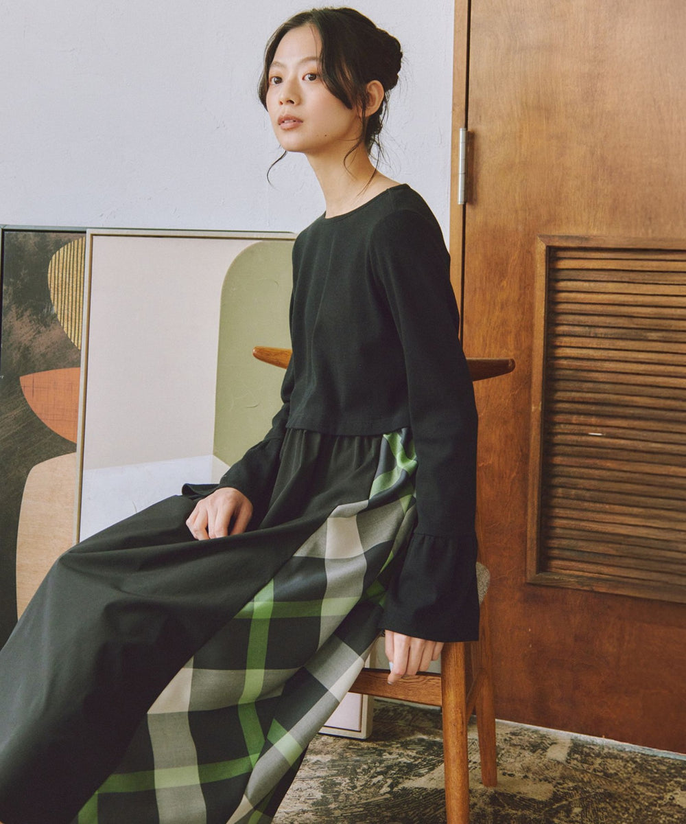 サイドチェック切替コンビワンピース