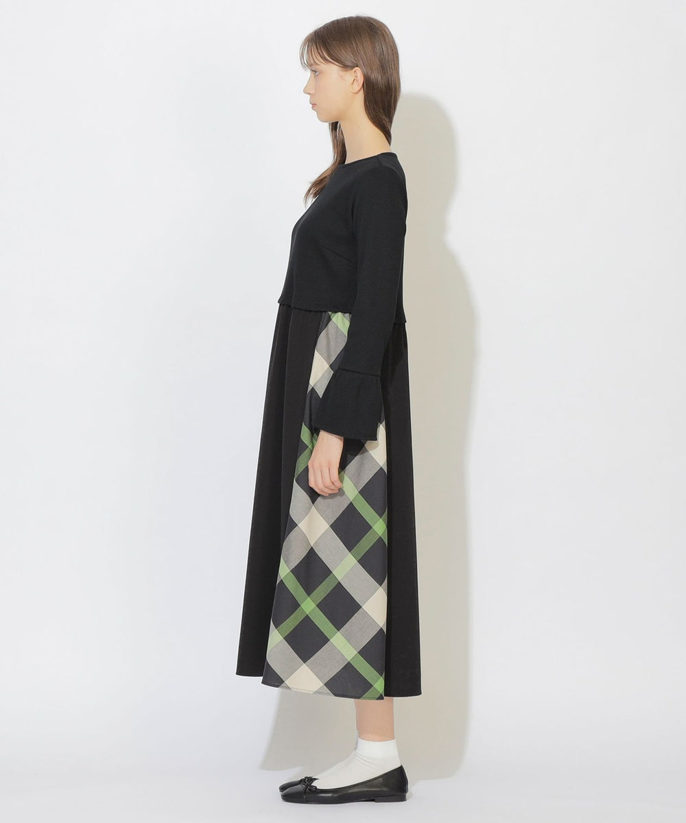 予約販売】サイドチェック切替コンビワンピース（ドレス）｜CB
