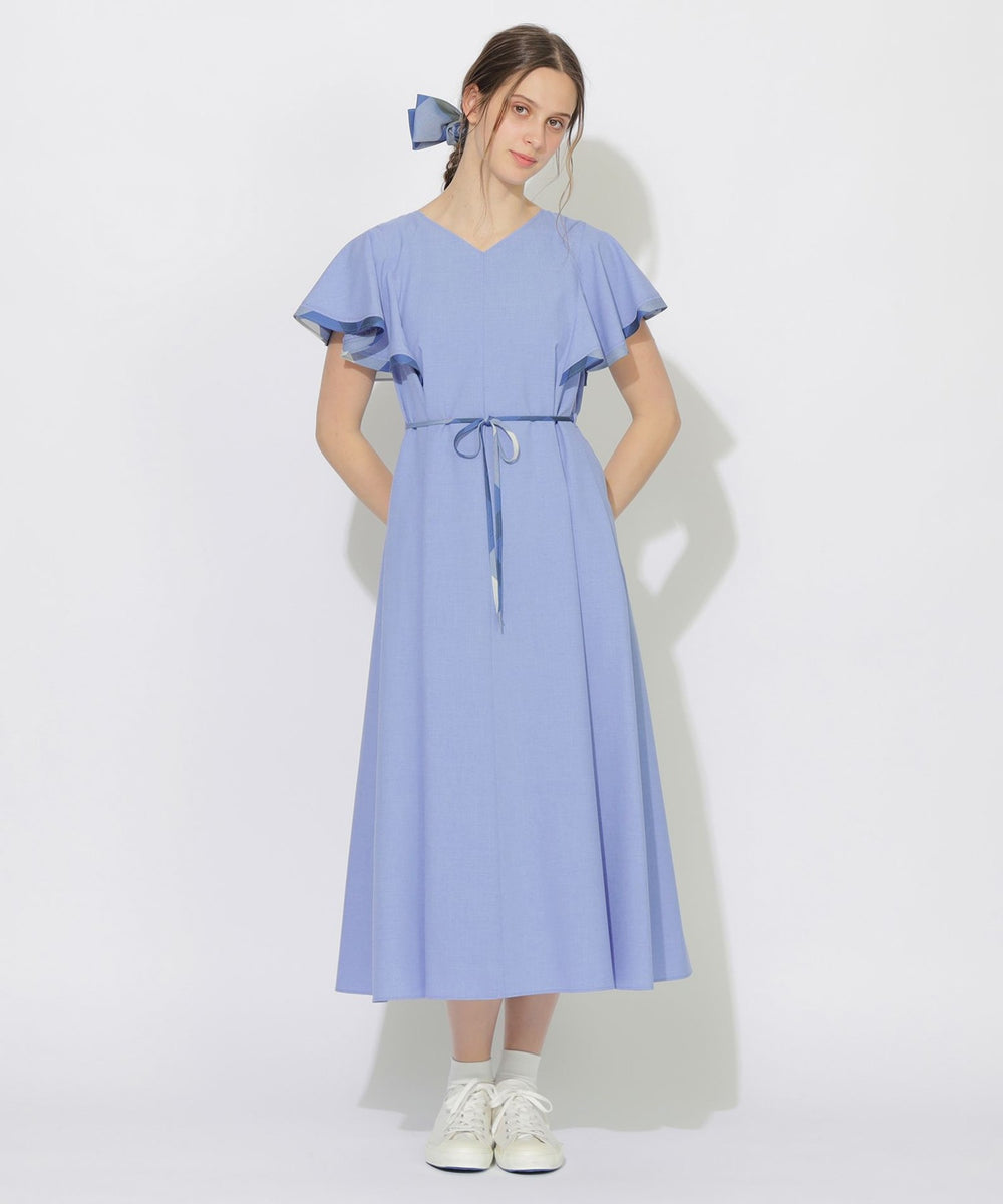 【予約販売】バックチェック切替ラッフルワンピース