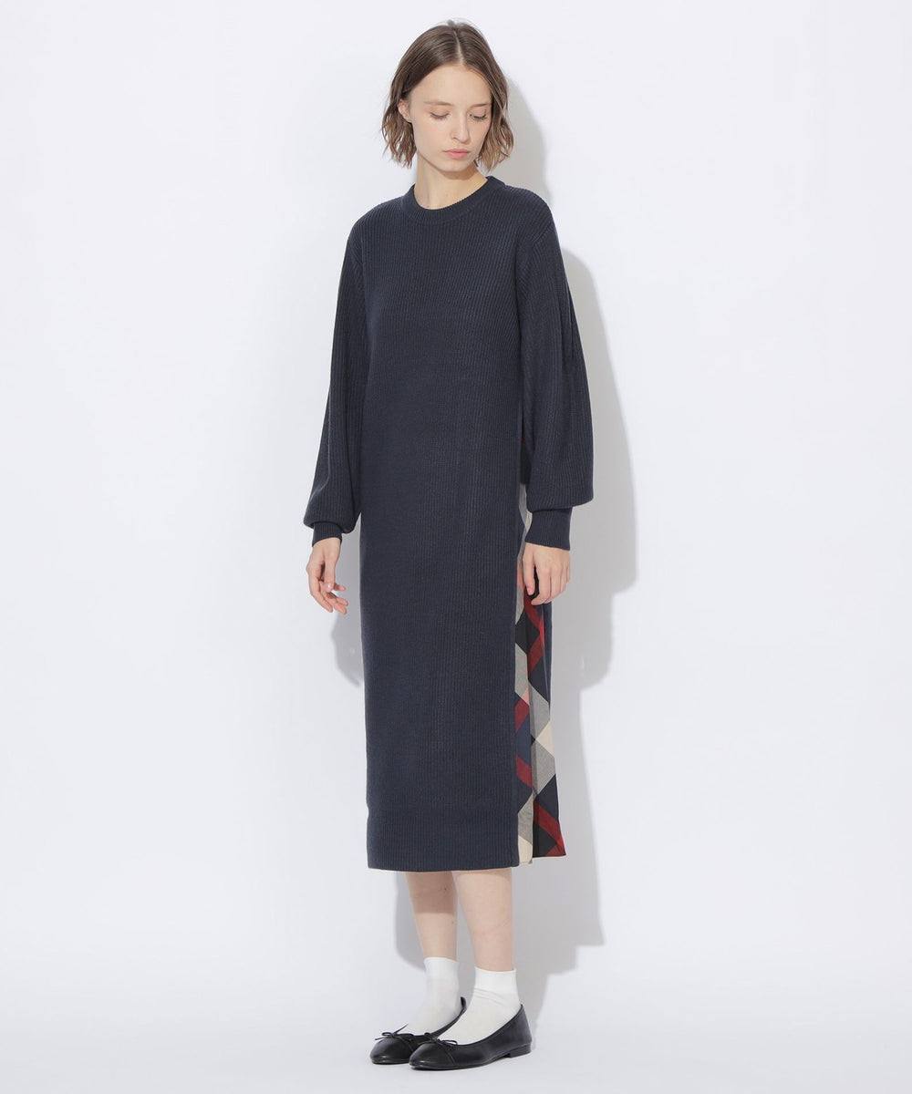 サイドチェック切替ニットワンピース