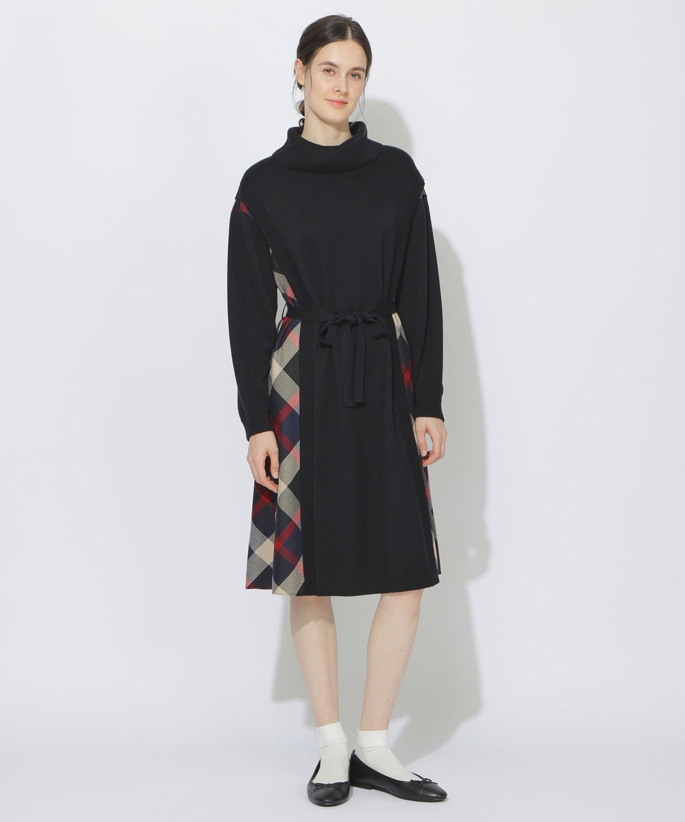 サイドチェック切替ニットワンピース