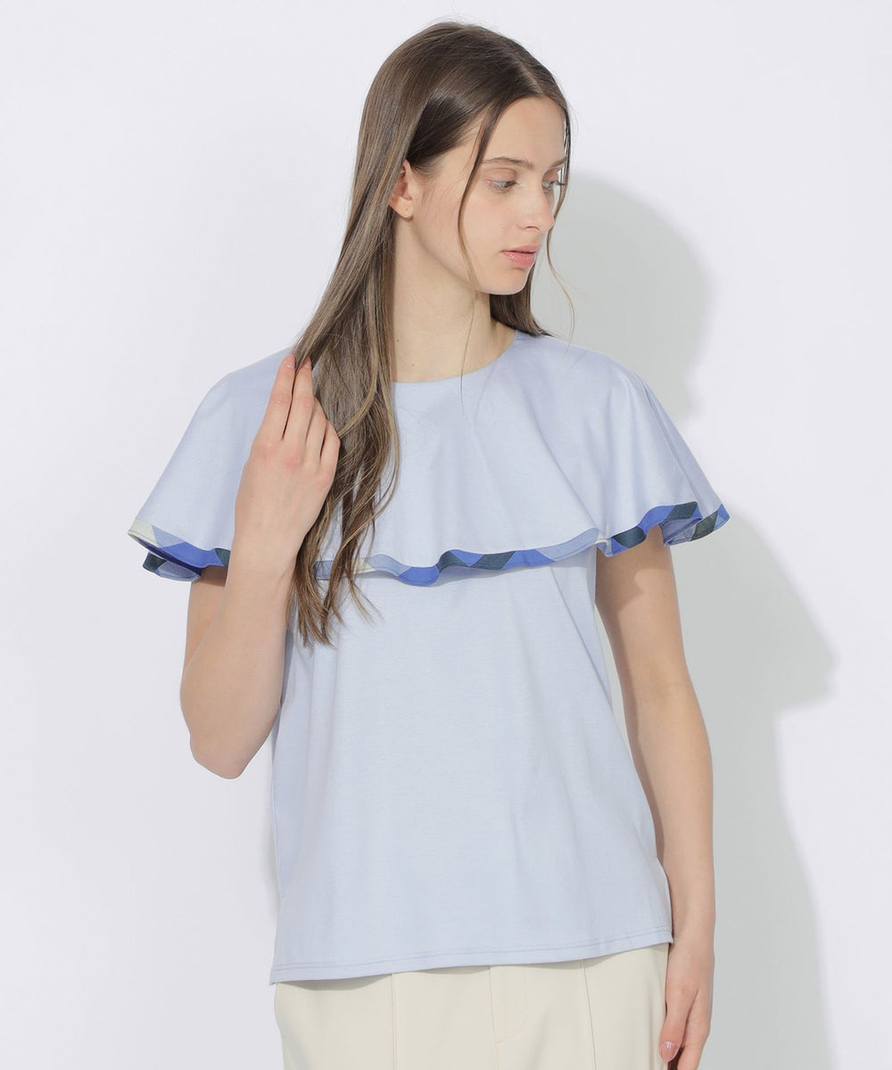 【予約販売】【Quiet checkシリーズ】ラッフルケープトップス